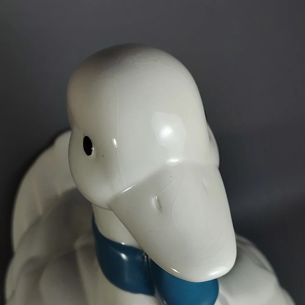 Vtg Mother Goose Ceramic Cookie Jar W/Blue Ribbon & Orange Feet Cottagecore 13